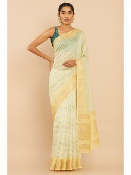 Soch - Women Yellow Chanderi Stripes Saree with Unstitched Blouse