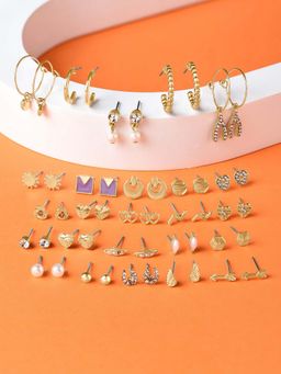 Zaveri Pearls - Set of 25 Gold Tone Classy Contemporary Studs & Hoop Earrings-ZPFK14670