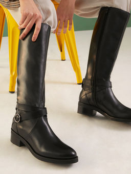 Saint G - Women Black Stretch Suede Leather Knee High Boots