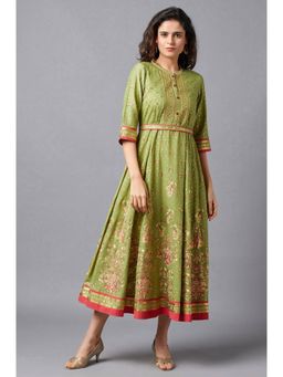 Aurelia - Green Flared Embroidered Dress