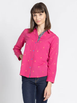 SHAYE - Pink Woven Print Long Sleeves Shirt Ethnic Kurti