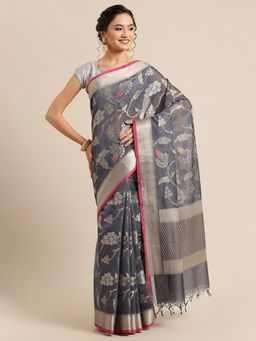 Banarasi Silk Works - Masrise Cotton Woven Saree Grey with Unstitched Blouse