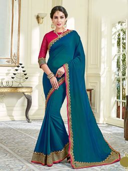 Odette - Rama Blue - Dual Tone Silk Designer Saree with Unstitched Blouse