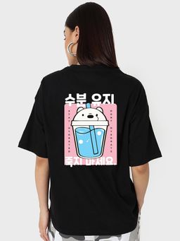 Bewakoof - Women's Black Stay Hydrated Back Graphic Printed Oversized T-shirt