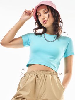 Bewakoof - Women's Blue Slim Fit Short Top