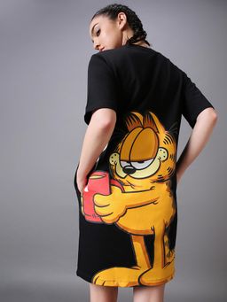 Bewakoof - Heavy Duty 1.0 Garfield Women's Black Garfield Graphic Printed Oversized T-shirt Dress