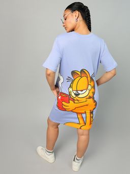 Bewakoof - Heavy Duty 1.0 Garfield Women's Lavender Garfield Graphic Printed Oversized T-shirt Dress