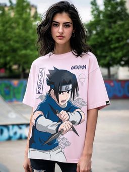 Bewakoof - Official Naruto Women's Purple Sasuke Ninja Graphic Printed Oversized T-shirt