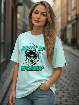 Bewakoof - Women's Green What's Up Buttercup Graphic Printed Oversized T-shirt