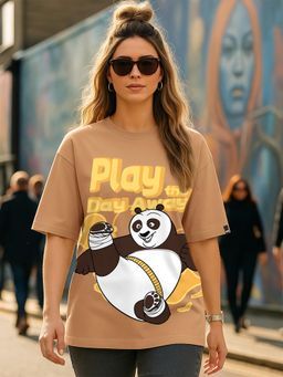 Bewakoof - Heavy Duty 1.0 Kung Fu Panda Women's Brown Play The Day Graphic Printed Oversized T-shirt
