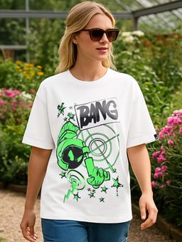 Bewakoof - Official Looney Tunes Women's White The Overthinker Graphic Printed Oversized T-shirt
