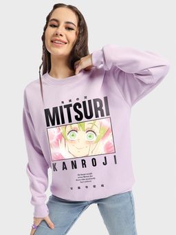 Bewakoof - Demon Slayer Women's Purple Graphic Printed Oversized Sweatshirt