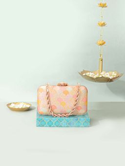 AMYRA - Multi Colour Manjari Pure Banarasi Silk Box Clutch with Detachable Sling