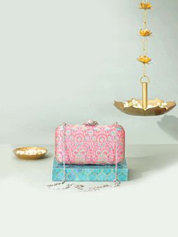 AMYRA - Pink Ridhi Pure Banarasi Silk Box Clutch