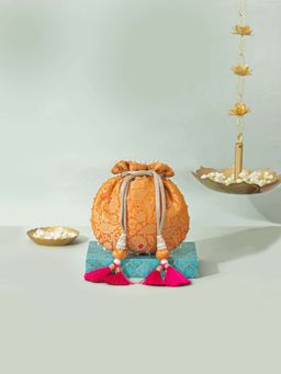 AMYRA - Orange Ansa Pure Banarasi Silk Potli Bag