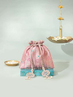 AMYRA - Pink Anouk Pure Banarasi Silk Potli Bag