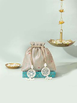 AMYRA - Ice Blue Anouk Pure Banarasi Silk Potli Bag