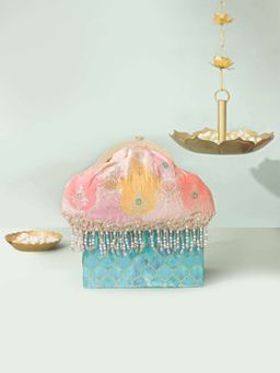 AMYRA - Pink Abstract Art Banarasi Vintage Clutch