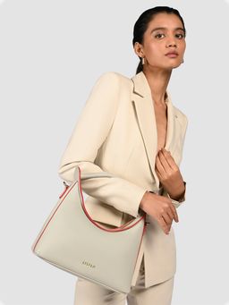 Lililo - Off White Contrast Curves Handbag with Detachable Strap