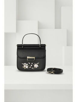 Van Heusen - Women Black Embroidered Casual Handbag with Detachable Strap