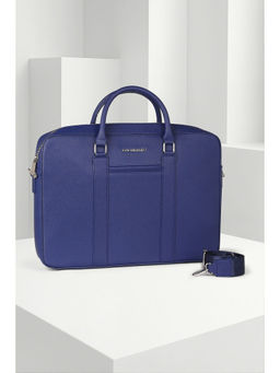 Van Heusen - Women Blue Textured Formal Laptop Bag with Detachable Strap