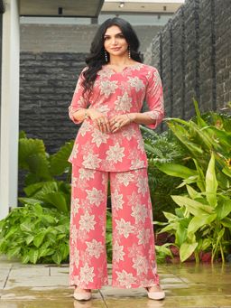 Gahan - Womens Trendy Floral Printed Pink Rayon Co-Ord Set