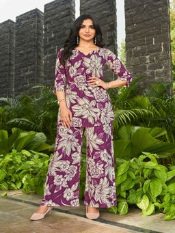 Gahan - Womens Trendy Floral Printed Purple Rayon Co-Ord Set