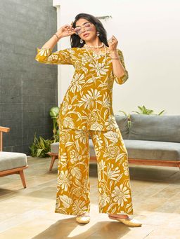 Gahan - Womens Trendy Floral Printed Yellow Rayon Co-Ord Set