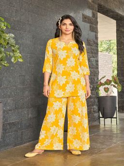 Gahan - Womens Trendy Floral Printed Yellow Rayon Co-Ord Set