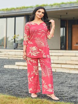 Gahan - Womens Trendy Floral Printed Pink Rayon Co-Ord Set