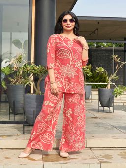 Gahan - Womens Trendy Floral Printed Pink Rayon Co-Ord Set