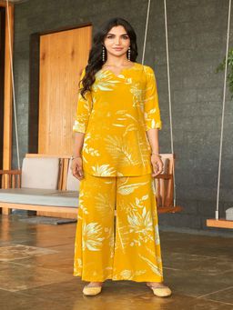 Gahan - Womens Trendy Floral Printed Yellow Rayon Co-Ord Set