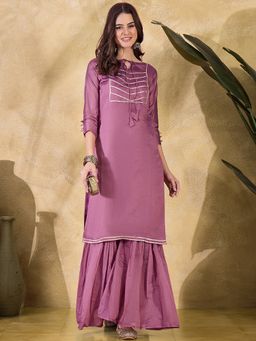 Gahan - Chandari Cotton Lavender Kurta with Sharara