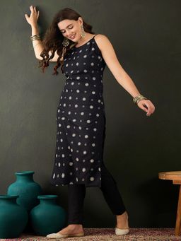 Gahan - Black Ruby Silk Khrai Print Kurta with Pant