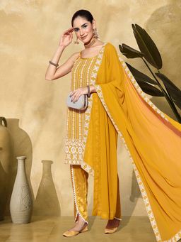 Gahan - Mustard Sequence Chikankari Embroidered Kurta with Pant & Dupatta