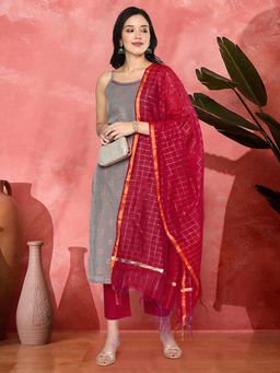 Gahan - Grey Chanderi Woven Work Kurta with Pant & Dupatta