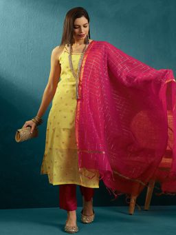 Gahan - Yellow Chanderi Woven Work Kurta with Pant & Dupatta