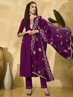 Gahan - Magenta Cotton Blend Gota Work Kurta with Pant & Dupatta
