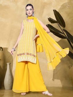 Gahan - Yellow Zari Sequence Embroidery Kurta with Palazzo & Dupatta