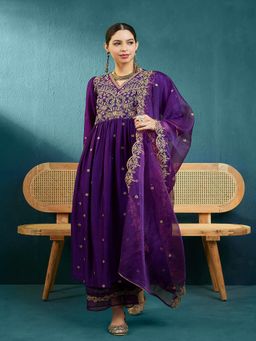 Gahan - Purple Vichitra Zari Sequence Embroidered Kurta with Palazzo & Dupatta