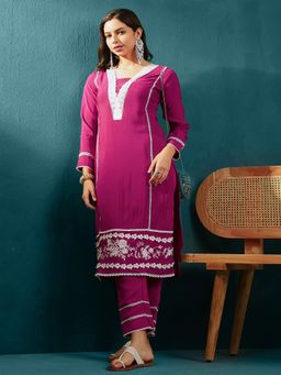 Gahan - Pink Silk Blend Schiffli Lace Embroidered Kurta with Pant