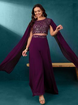 Gahan - Magenta Georgette Sequence Embroidered Crop Top with Palazzo