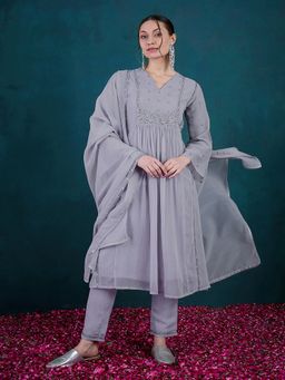 Gahan - Light Purple Milky Thread Sequence Embroidered Alia Cut Kurta with Pant & Dupatta