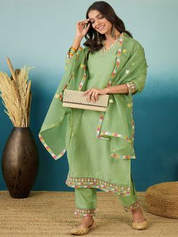 Gahan - Pista Green Zari Sequence Embroidered Kurta with Pant & Dupatta