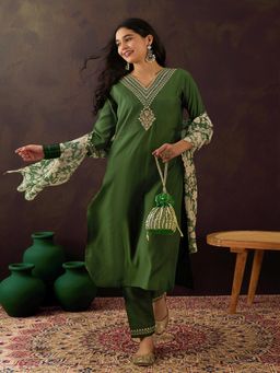 Gahan - Green Roam Silk Zari Sequin Embroidered Kurta with Pant & Dupatta