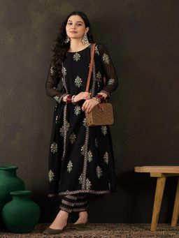 Gahan - Black Milky Georgette Foil Printed Kurta with Pant
