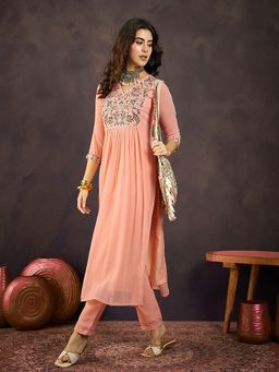 Gahan - Peach Milky Georgette Thread Embroidered Kurta with Pant