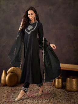 Gahan - Black Zari Sequence Embroidered Anarkali Kurta with Pant & Dupatta