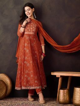 Gahan - Orange Milky Georgette Zari Sequence Embroidery Anarkali Kurta with Pant & Duptta
