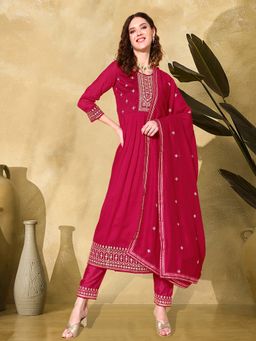 Gahan - Pink Silk Sequence Zari Embroidered Flared Anarkali Kurta with Pant & Dupatta